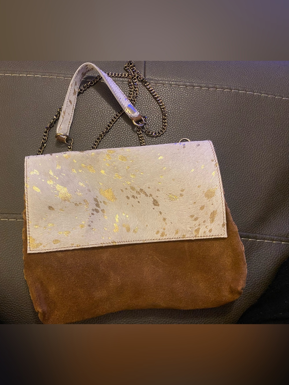 Jane Marie Suede and Metallic Accent Crossbody Bag -